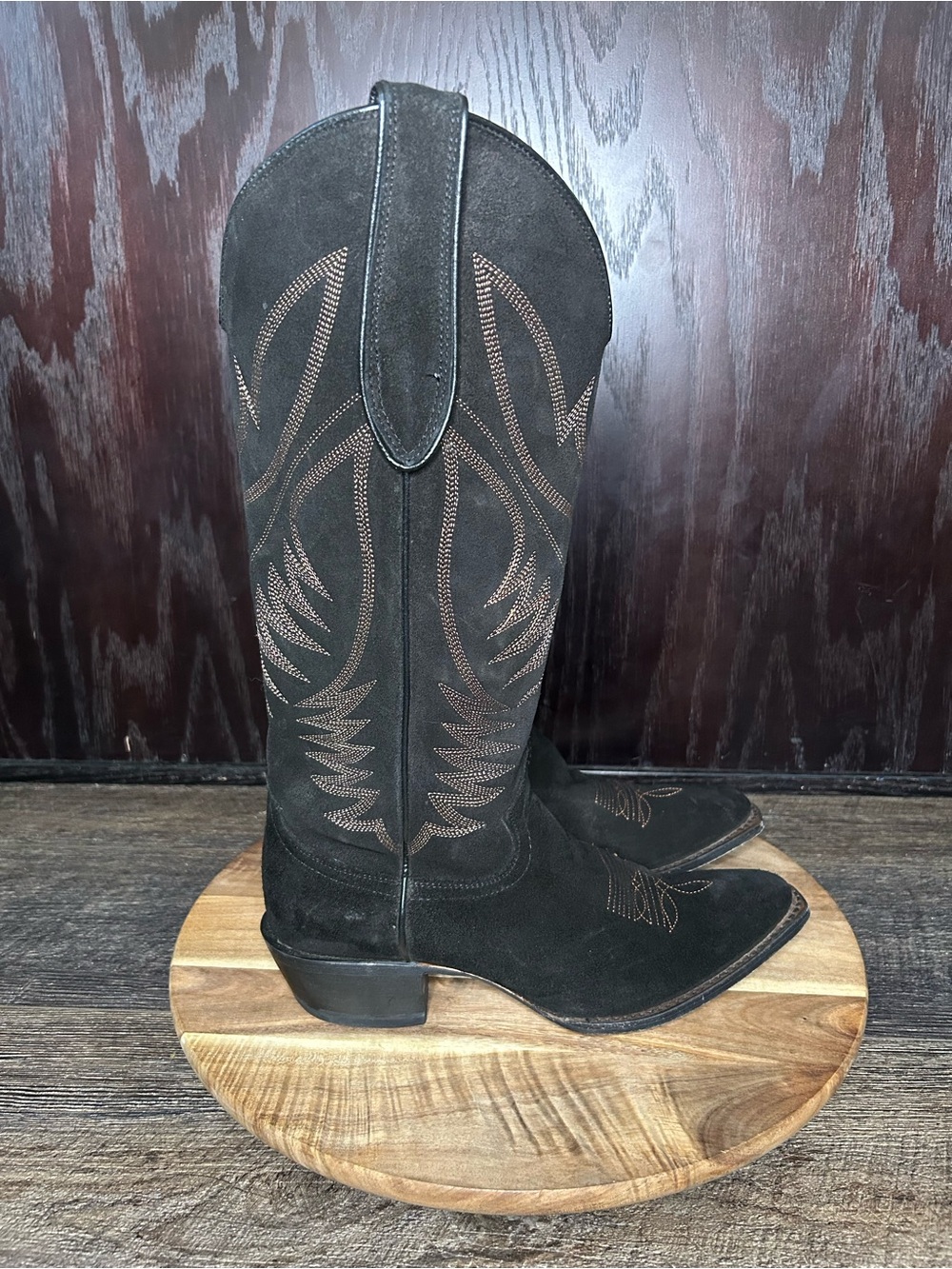 Justin Clara Black Suede 15" Round Toe Western Boot (VN4466) Women's Size 9.5B